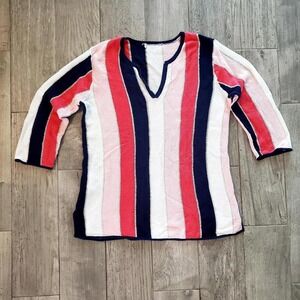 Tommy Bahama Womens Loose Knit Multicolor Striped‎ Split Neck Tunic Coverup